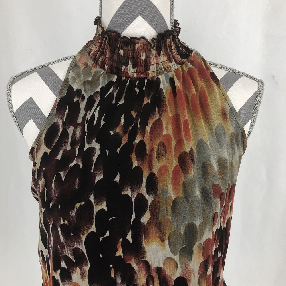 B-Wear Byer California High Neck Brown Orange Abstract Sleeveless Blouse Small
